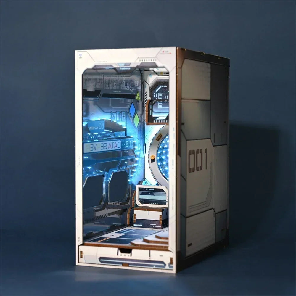 NEW Sci-fi Style Alien Hub DIY Wooden Book Nook Shelf Insert Miniature Kit, Bookshelf Home Bookend Decor For Adult Handmade Gift Model to assemble