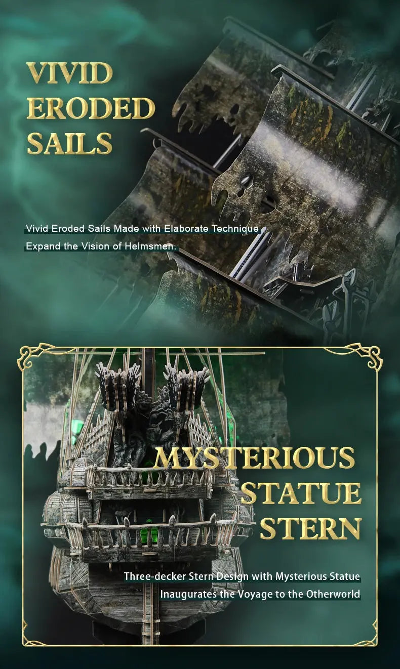 Green LED Flying Dutchman Pirate Ship Model to assemble