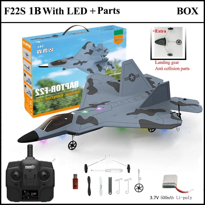 F22S Raptor RC Airplane – 4CH 2.4GHz Remote Control Fighter Jet with 3D/6G Gyroscope, LED Lights & Easy Flight Control Model to assemble