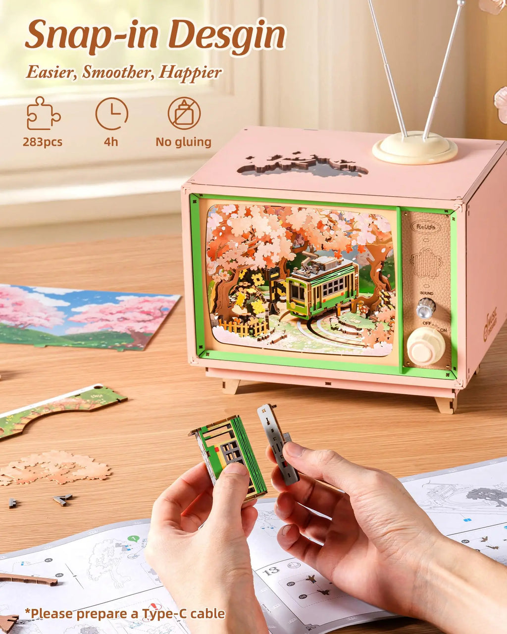 Sakura Dreamy TV Music Box with Light - Model to assemble