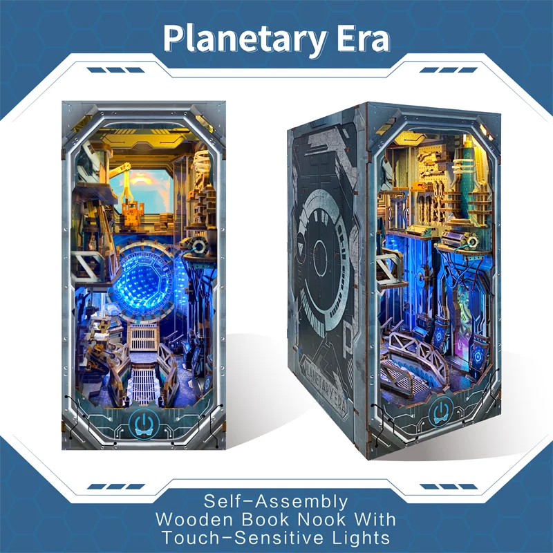 DIY Book Nook Planetary Era Wooden Miniature Model Kit With Light Bookend 3D Puzzle Bookshelf Home Decor Friends Birthday Gifts Model to assemble