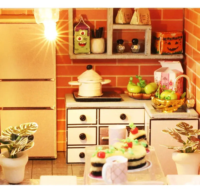 Pink Doll House With Furniture Light - Model to assemble