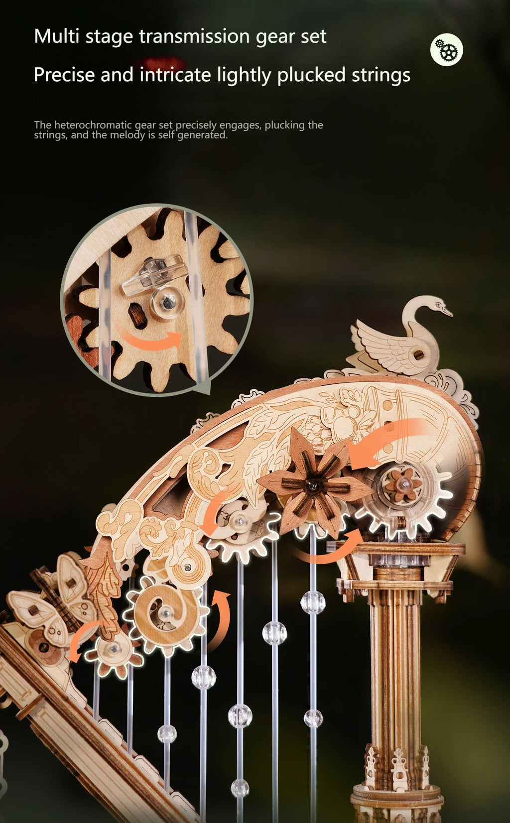 Stringed Harp Music Box - Model to assemble