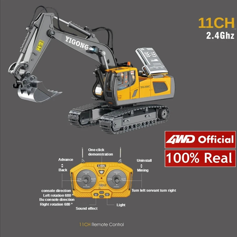 4WD Remote Control Excavator Toy Radio Controlled RC Dump Truck Vehicle Crawler Bulldozer Construction Car Gifts for Kids Boys Model to assemble
