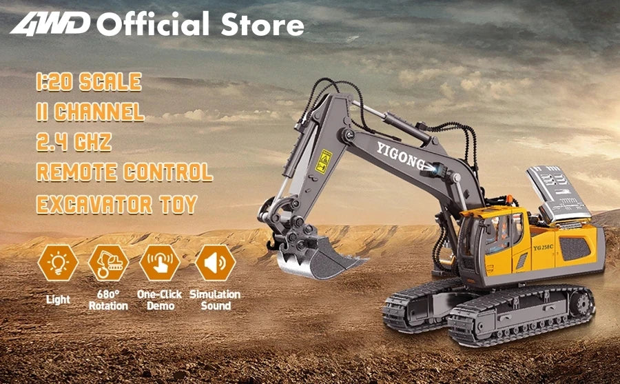 4WD Remote Control Excavator Toy Radio Controlled RC Dump Truck Vehicle Crawler Bulldozer Construction Car Gifts for Kids Boys Model to assemble