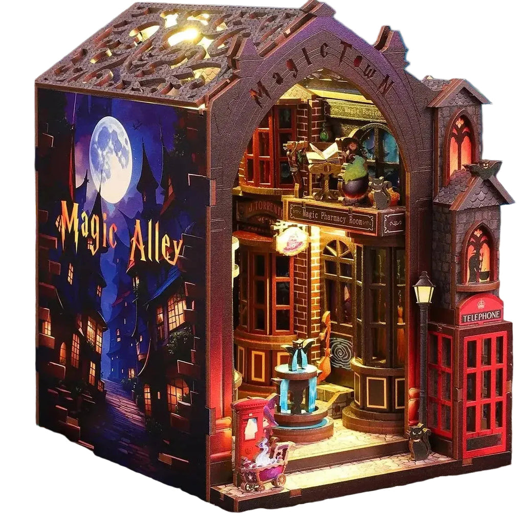 Magic Alley DIY Book Nook Kit – Enchanted Wooden Street Diorama Model to assemble