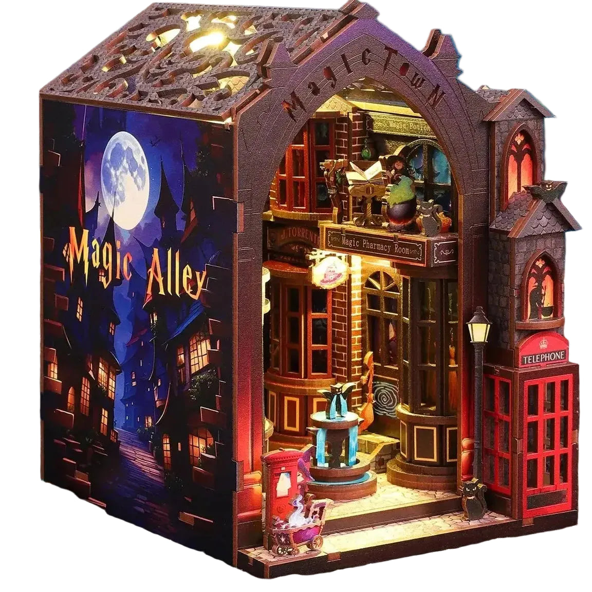 Magic Alley DIY Book Nook Kit – Enchanted Wooden Street Diorama Model to assemble
