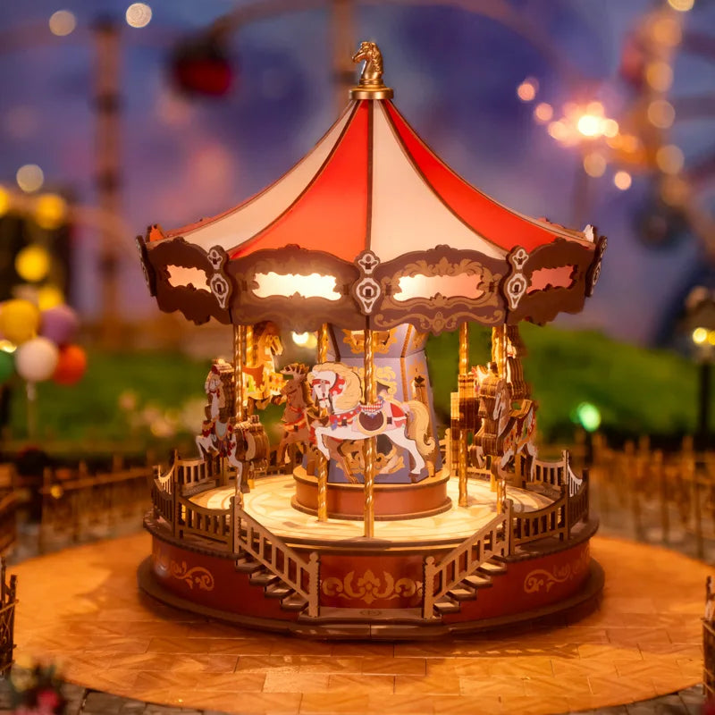 Carousel Music Box With LED Lights Gear - Model to assemble