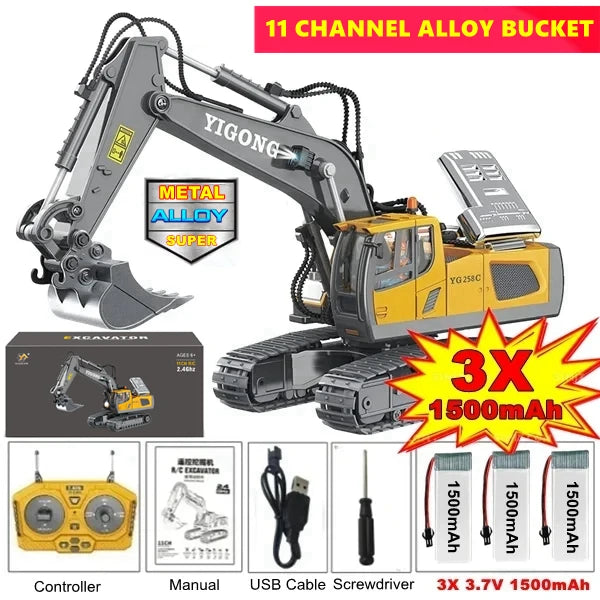 4WD Remote Control Excavator Toy Radio Controlled RC Dump Truck Vehicle Crawler Bulldozer Construction Car Gifts for Kids Boys Model to assemble