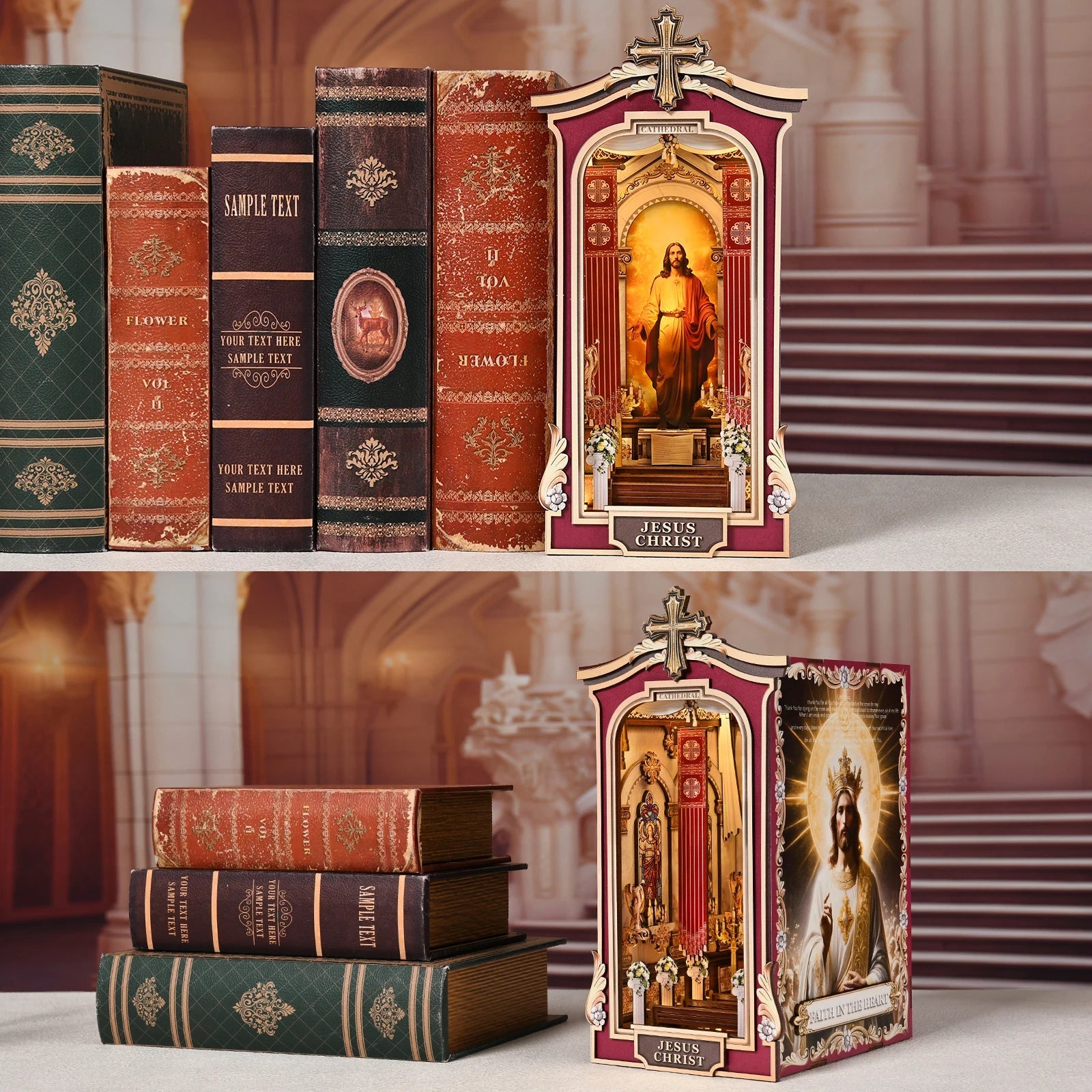 Book Nook Kit Cathedral DIY 3D Puzzle Classic Wooden Nativity Scene Ornament Bookshelf Dollhouse Model Bookend Building Home Dec Model to assemble