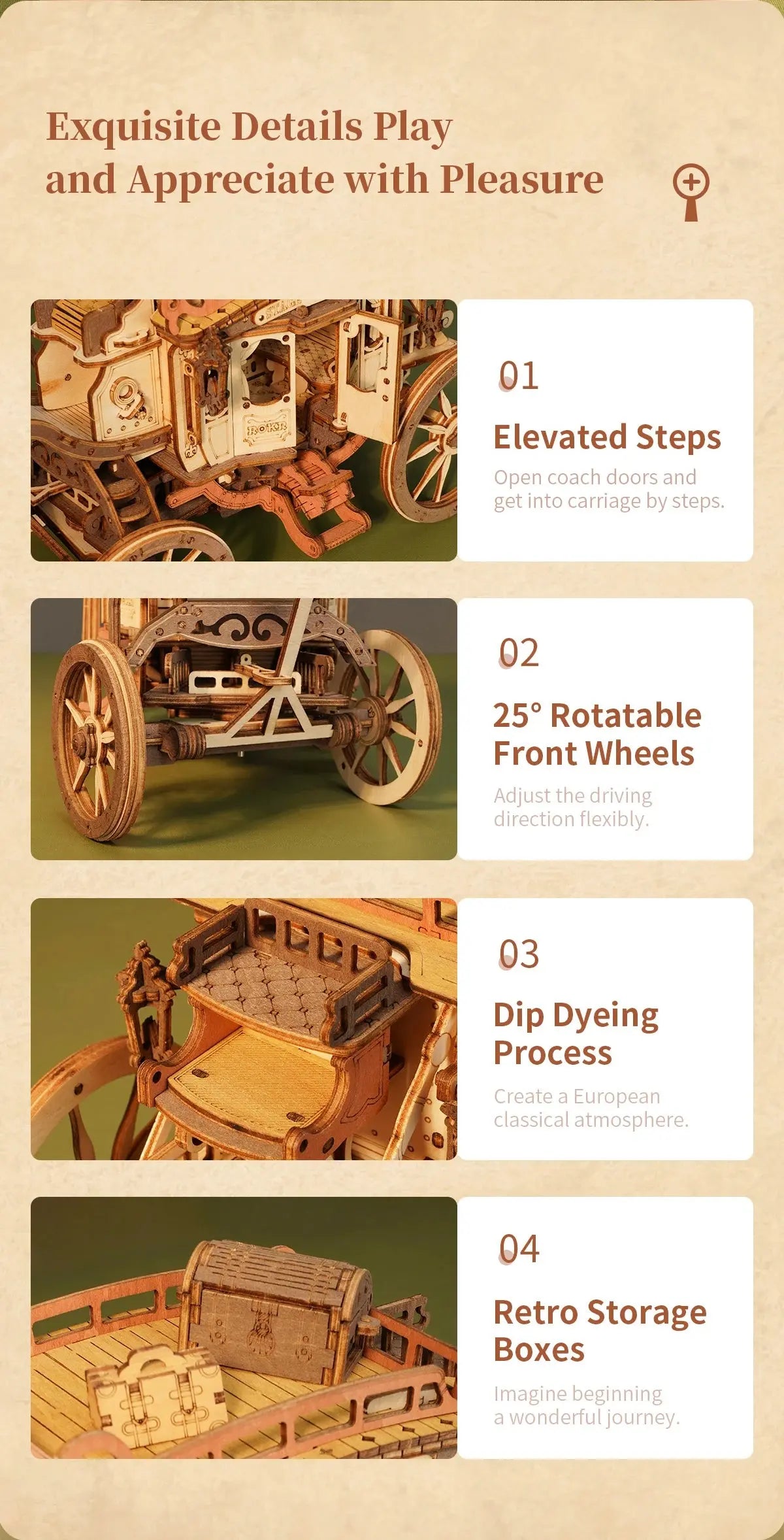 Wooden Stagecoach Music Box Model Kit - Model to assemble