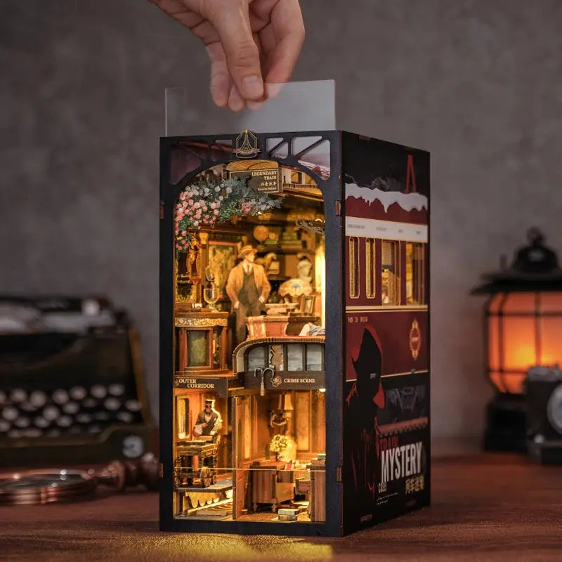 Detective, Train Mystery Wooden Dollhouse, Touch Light, Dust Cover, Bookshelf Insert, - Model to assemble