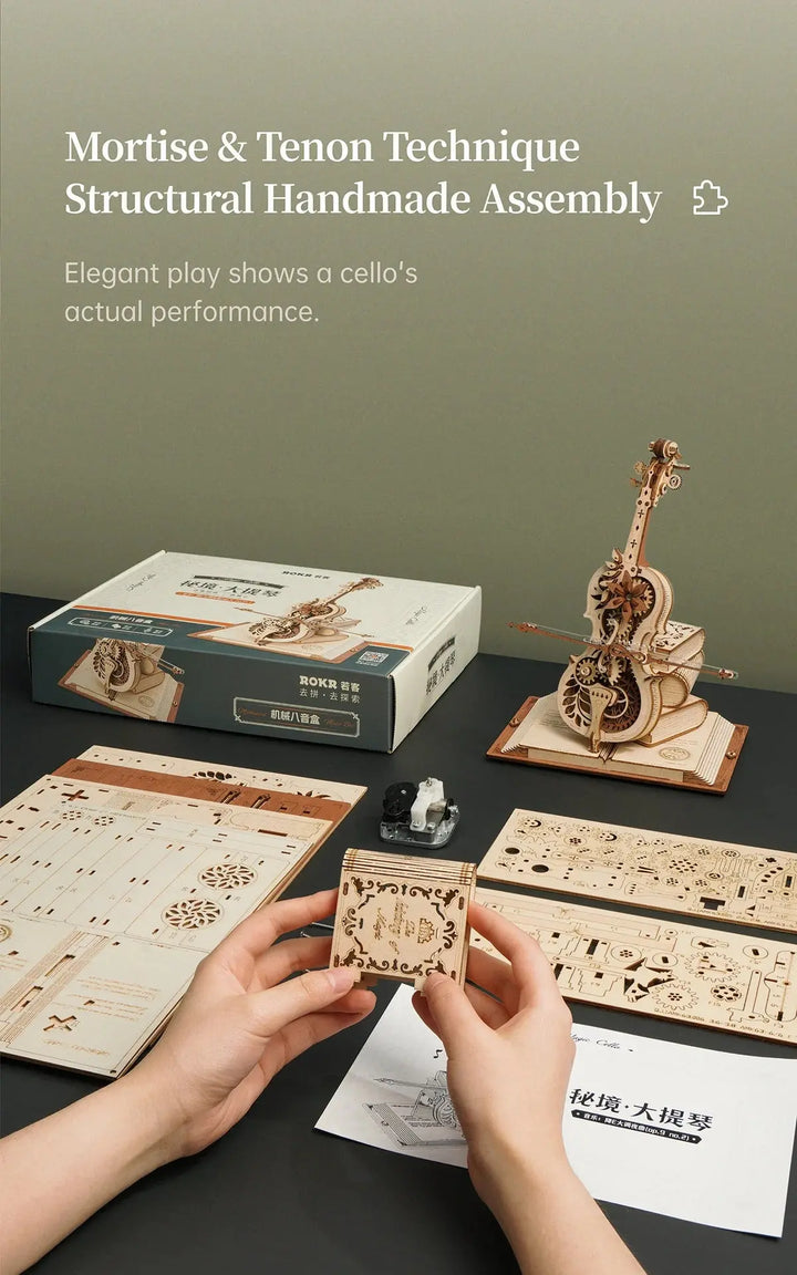 Cello Mechanical Music Box, Moveable Stem - Model to assemble