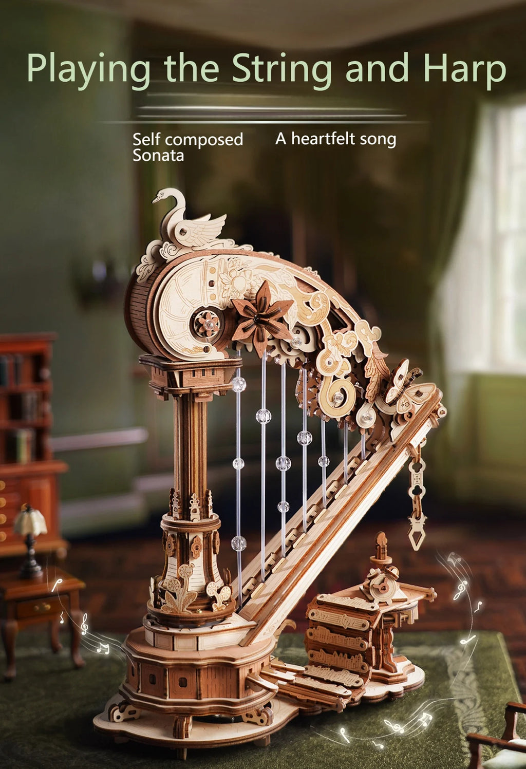 Stringed Harp Music Box - Model to assemble