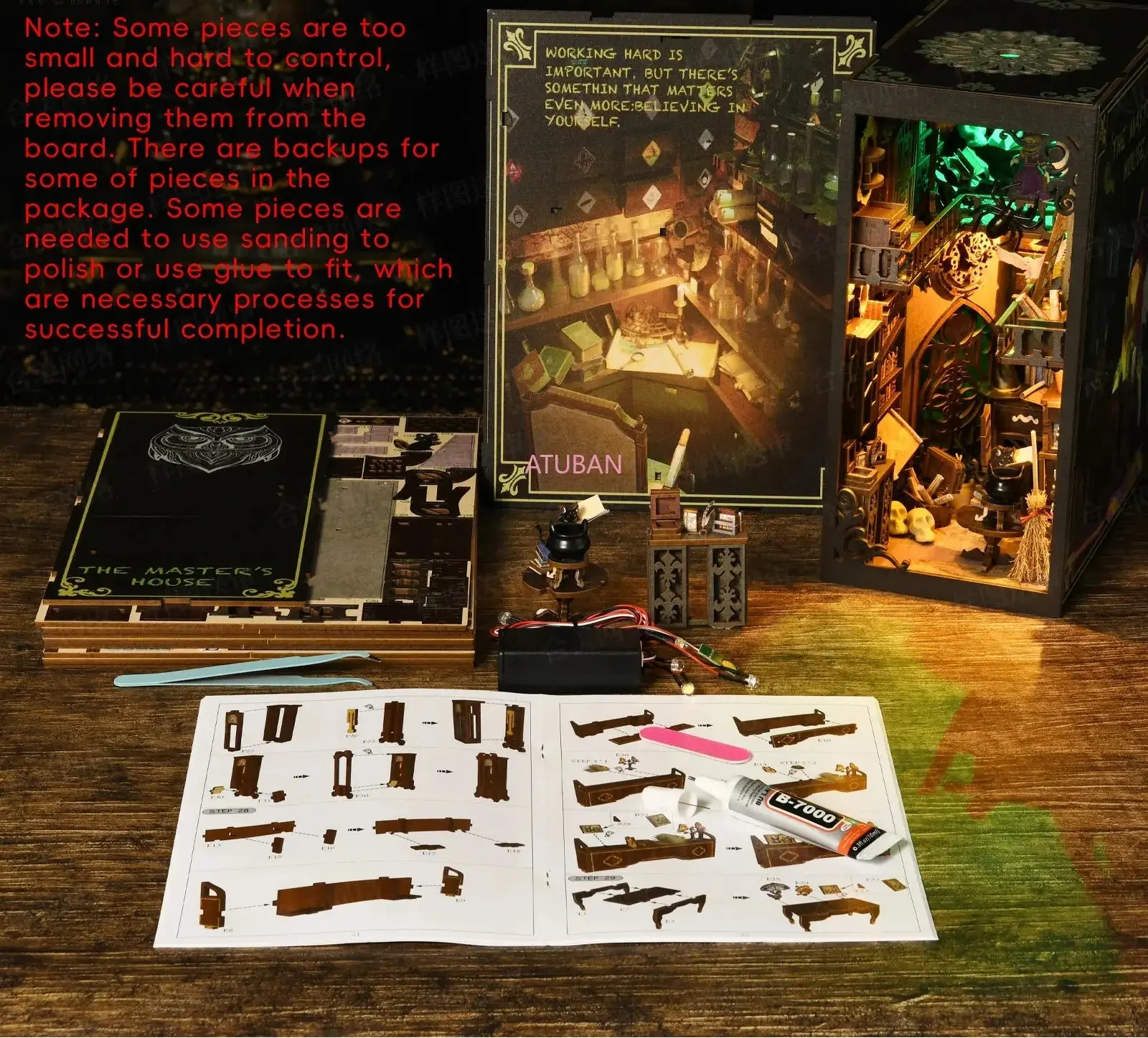 The Master's Dollhouse bookend with LED Light - Model to assemble
