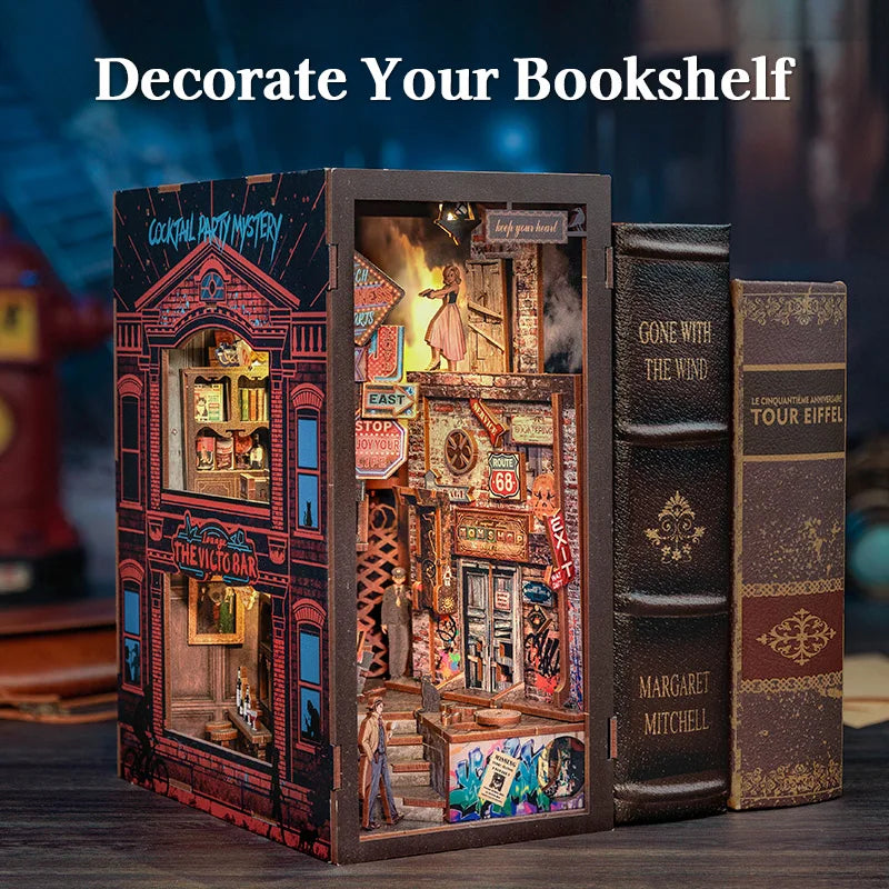 CUTEBEE DIY Dollhouse Miniature Model Book Nook Kit with Dust Cover Detective Home Decoration for Birthday Gift The Long Goodbye Model to assemble