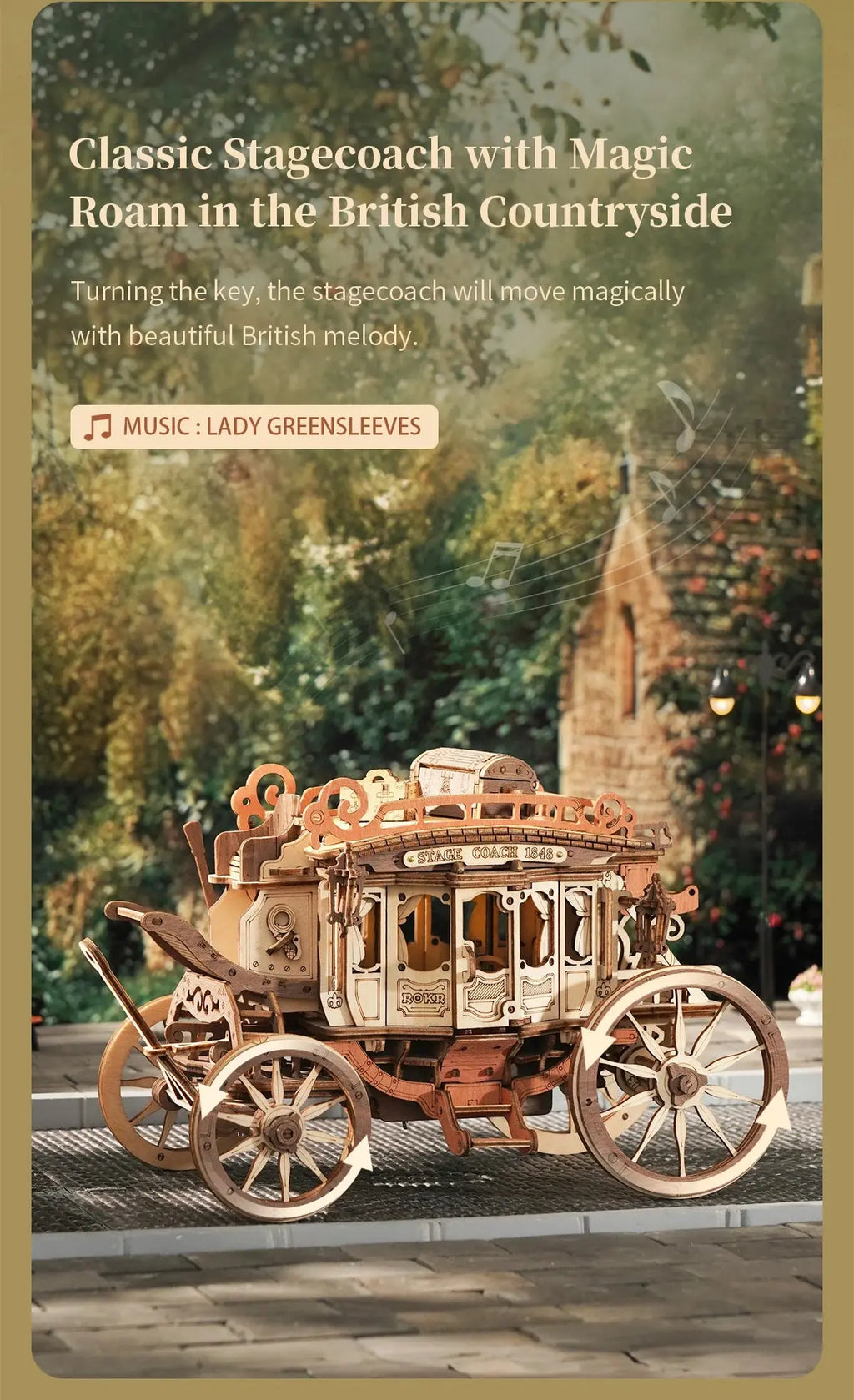 Wooden Stagecoach Music Box Model Kit - Model to assemble