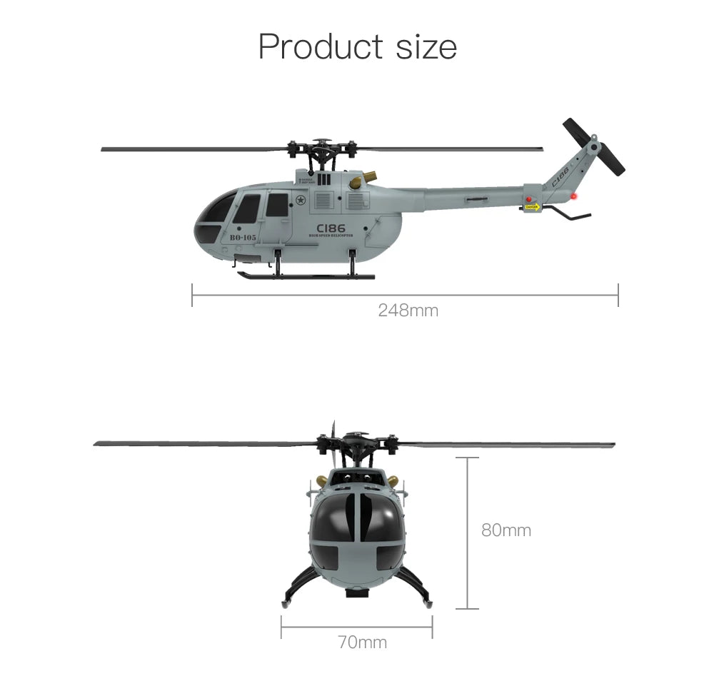 C186 PRO RC Helicopter 4CH BO105 Remote Control Airplane 6 Axis Electronic Gyroscope Aircraft Plane Toys for Children Model to assemble