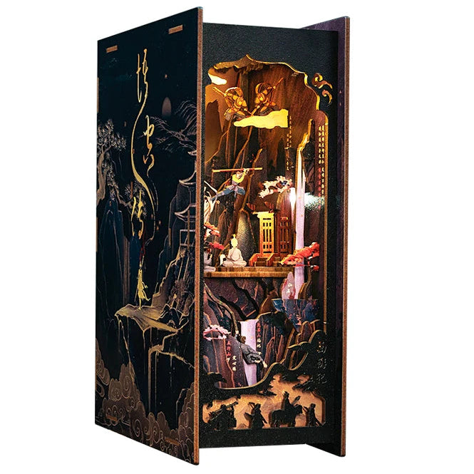 CUTEBEE DIY Book Nook Kit Miniature Wooden Dollhouse with Light Bookshelf Insert Decoration Model for The Legend of Wukong Model to assemble