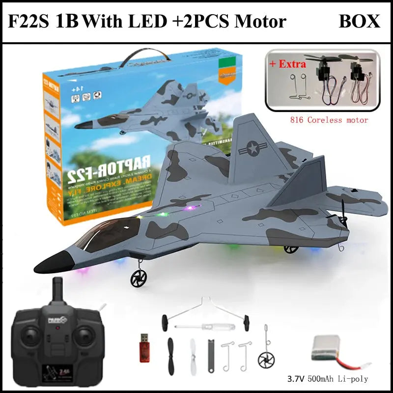 F22S Raptor RC Airplane – 4CH 2.4GHz Remote Control Fighter Jet with 3D/6G Gyroscope, LED Lights & Easy Flight Control Model to assemble