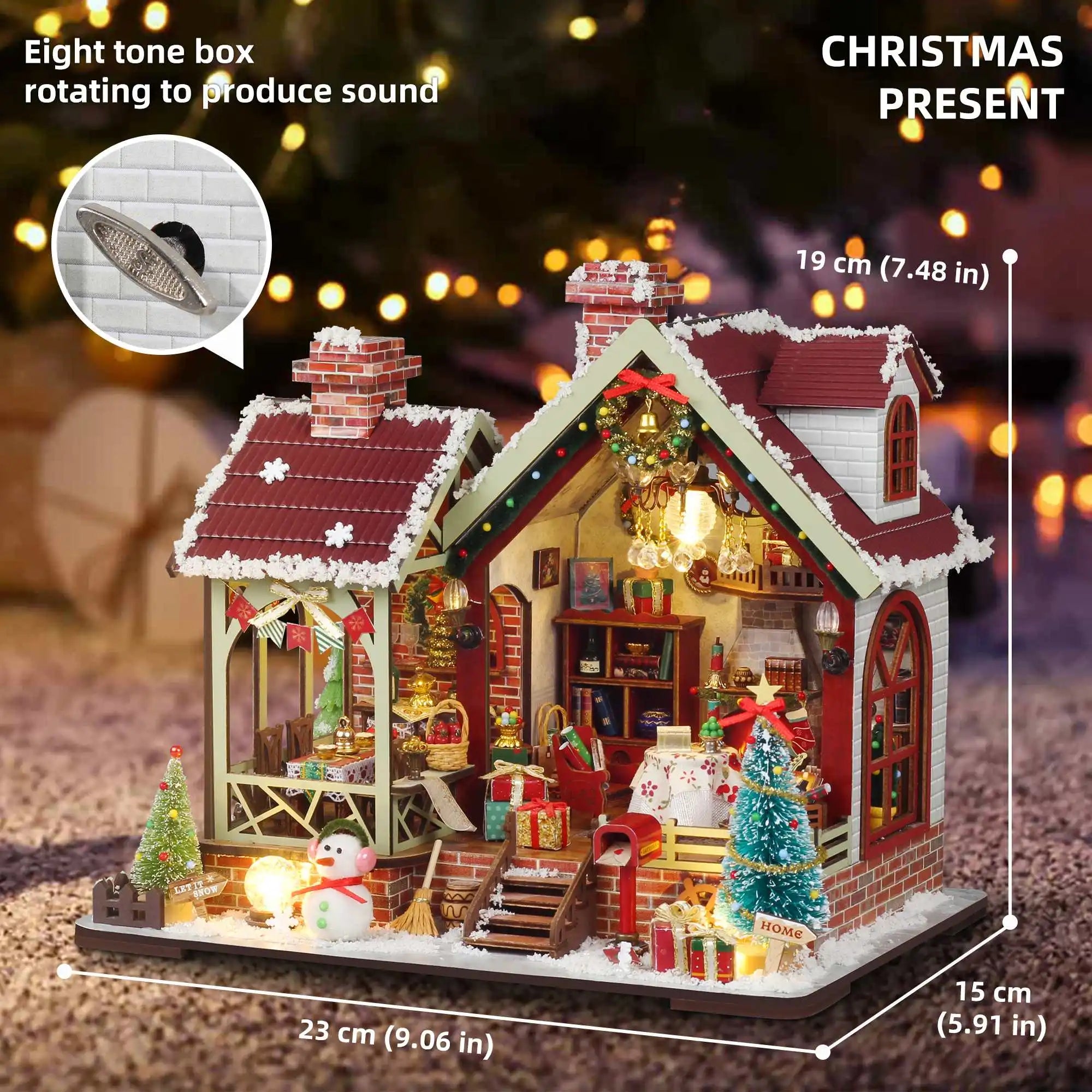 Christmas Night Warm House - Miniature Dollhouse DIY Kit with Music Box - Model to assemble
