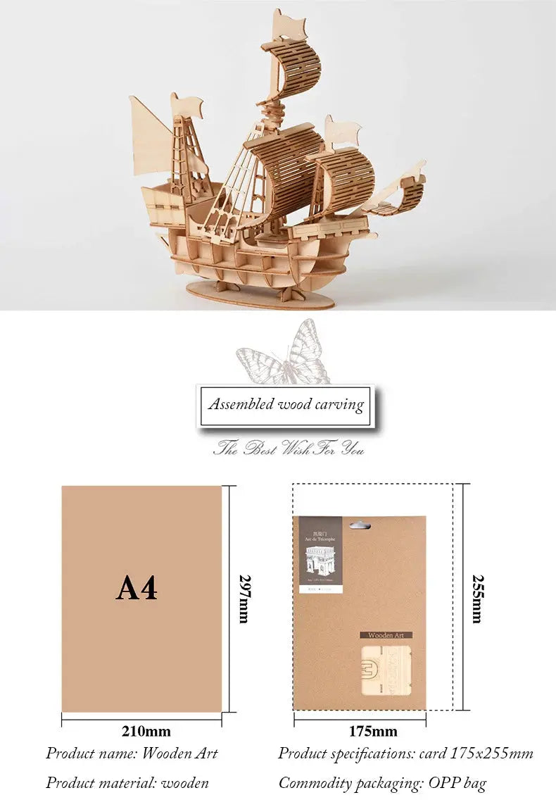Old vehicles (Sailing Ship / Biplane / Steam Locomotive / Car) - Model to assemble
