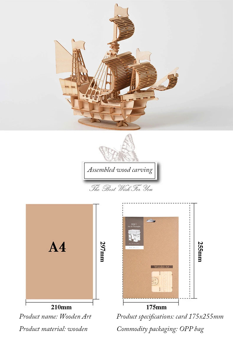 Old vehicles (Sailing Ship / Biplane / Steam Locomotive / Car) - Model to assemble