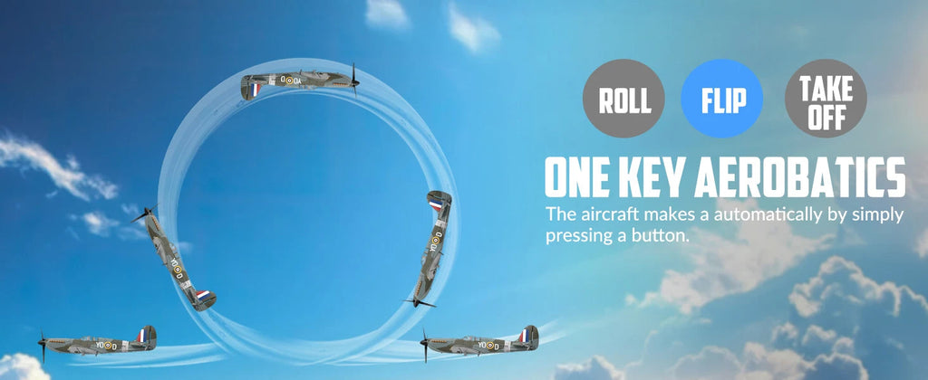 Volantex New Spitfire RC Plane EPP 400mm Wingspan RC Fighter One Key Aerobatic 2.4G 4CH RTF Warbird Plane Model to assemble
