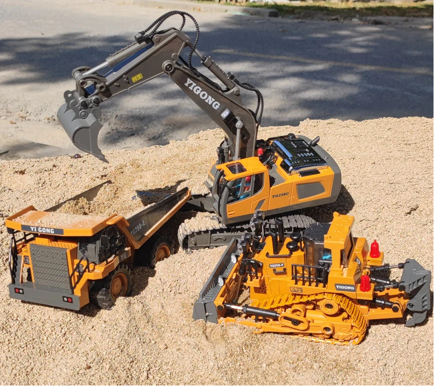 4WD Remote Control Excavator Toy Radio Controlled RC Dump Truck Vehicle Crawler Bulldozer Construction Car Gifts for Kids Boys Model to assemble
