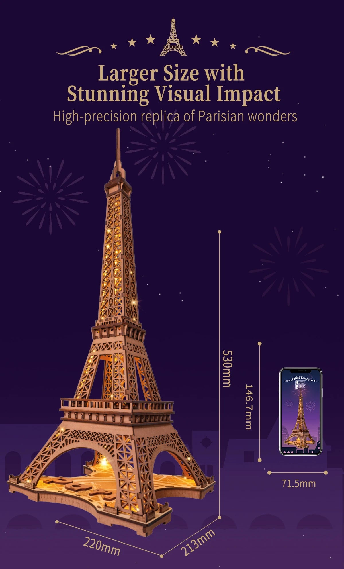 Night of the Eiffel Tower (light string included) - Model to assemble