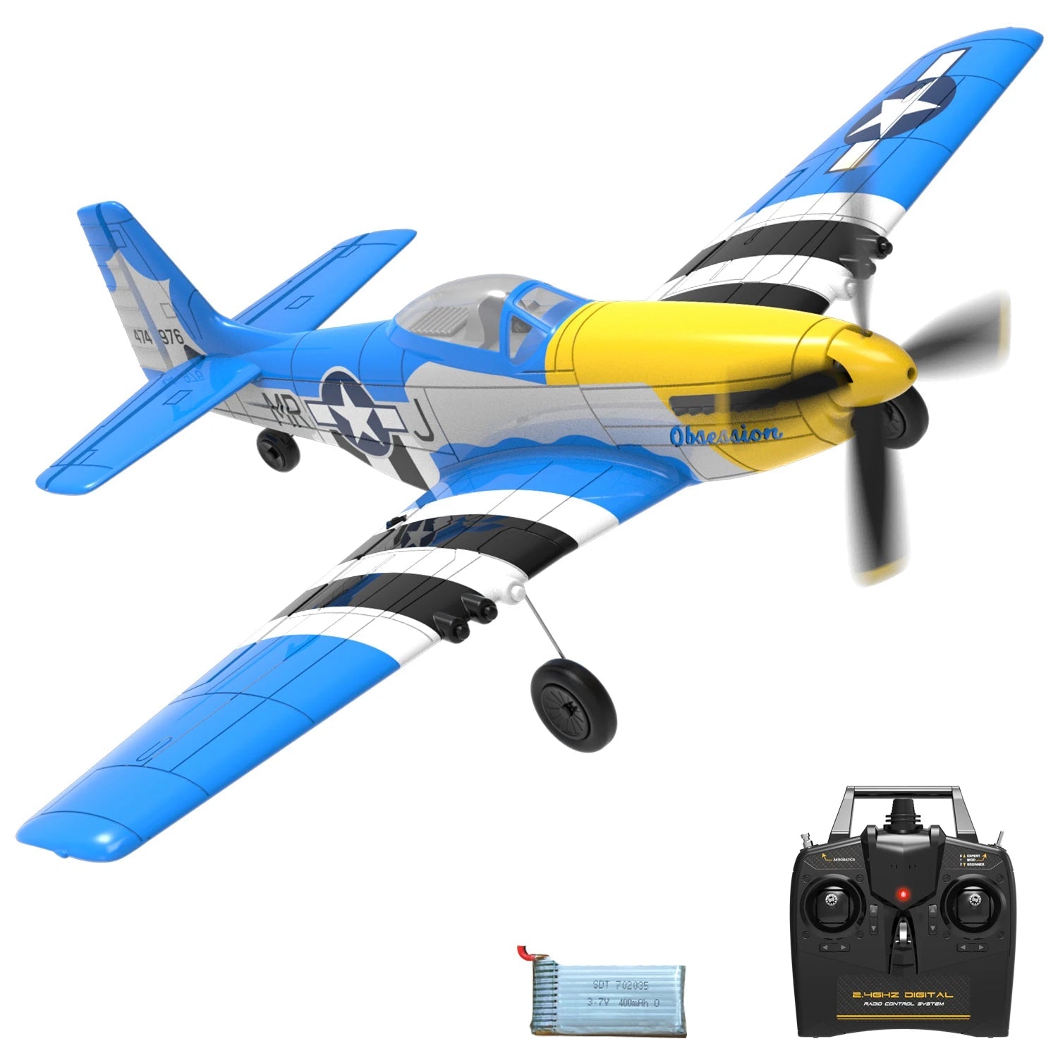 Volantex New Spitfire RC Plane EPP 400mm Wingspan RC Fighter One Key Aerobatic 2.4G 4CH RTF Warbird Plane Model to assemble
