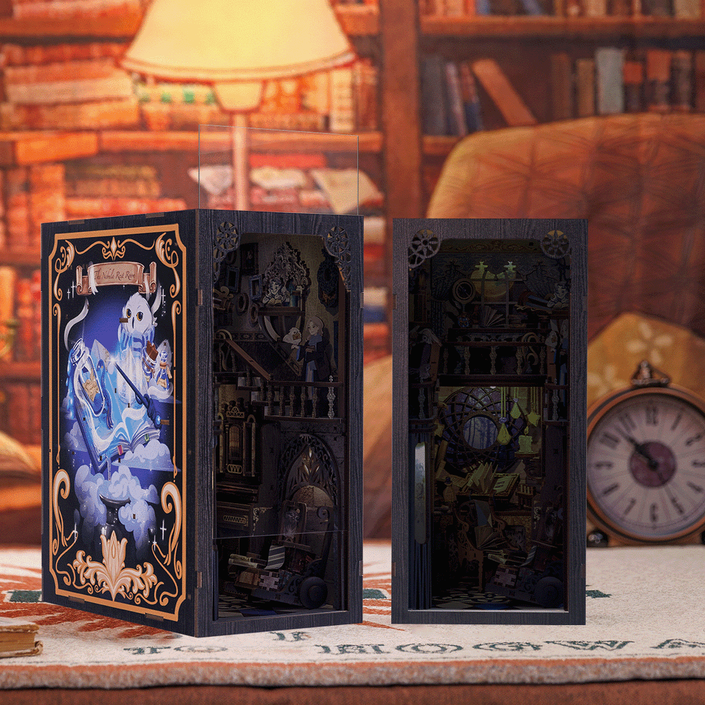 Cutebee DIY Book Nook Kit 3D Wooden Dollhouse Bookshelf Insert Decor Alley Miniature House with Dustproof LED Light Booknook Model to assemble