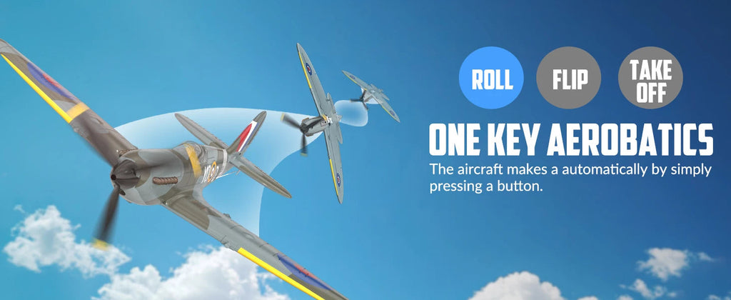 Volantex New Spitfire RC Plane EPP 400mm Wingspan RC Fighter One Key Aerobatic 2.4G 4CH RTF Warbird Plane Model to assemble