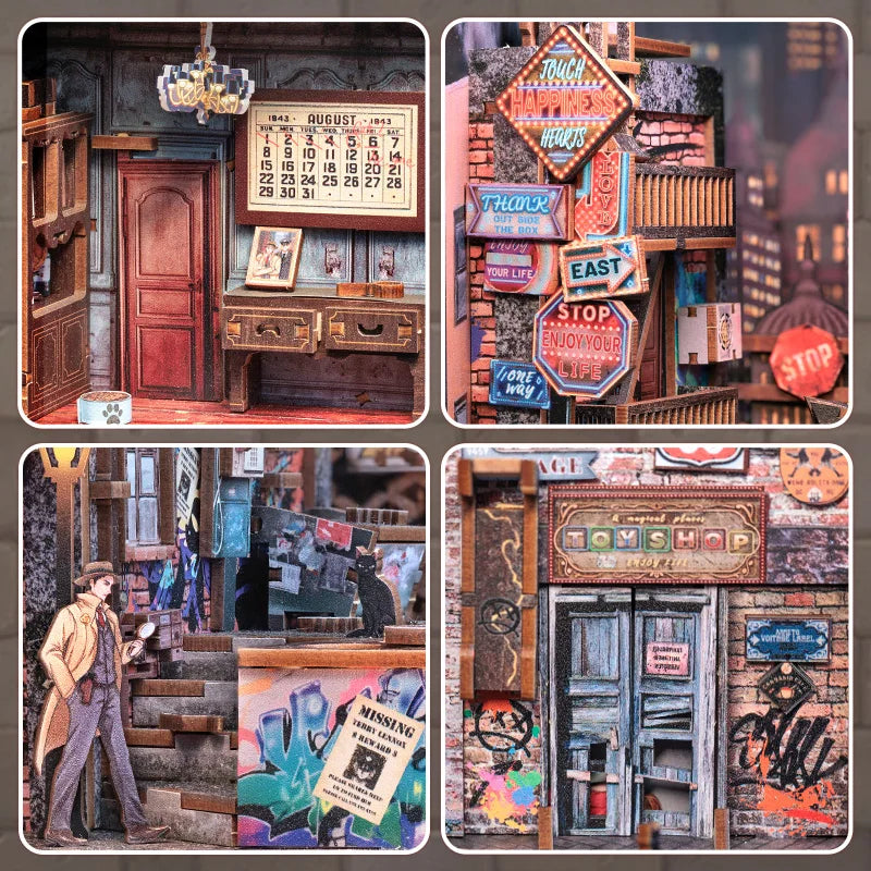CUTEBEE DIY Dollhouse Miniature Model Book Nook Kit with Dust Cover Detective Home Decoration for Birthday Gift The Long Goodbye Model to assemble