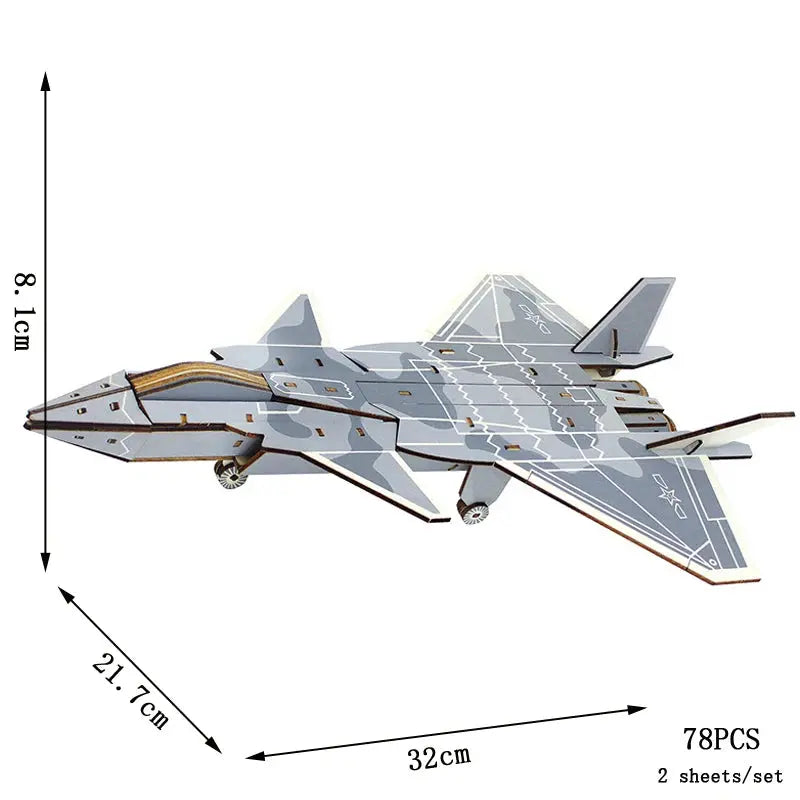 DIY Wooden 3D Fighter Jet Puzzle Model Kit – Handmade Airplane Assembly Toy for Kids - Model to assemble