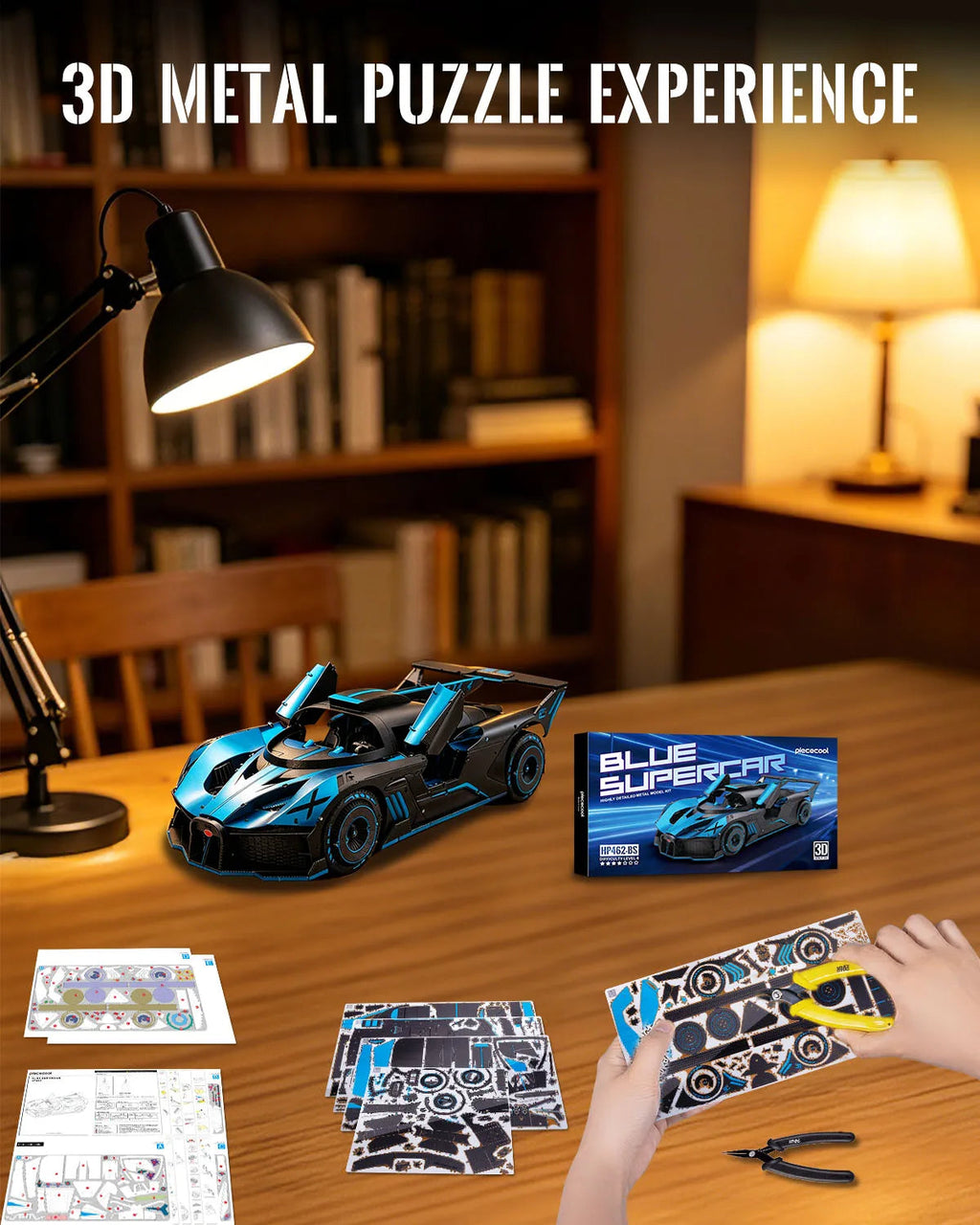 Piececool 3D Puzzles for Adult Blue Supercar 3D Metal Model Kits DIY Kit Jigsaw Craft for Home Decoration Best Gifts Model to assemble