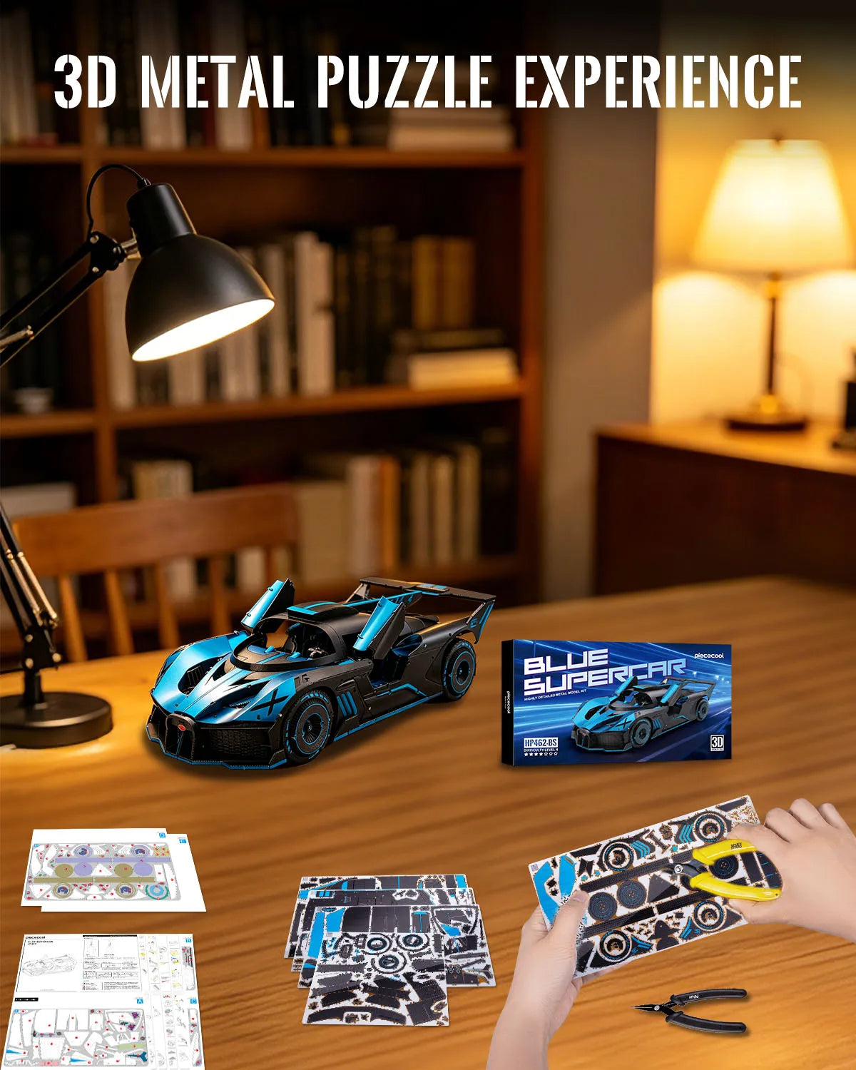 Piececool 3D Puzzles for Adult Blue Supercar 3D Metal Model Kits DIY Kit Jigsaw Craft for Home Decoration Best Gifts Model to assemble