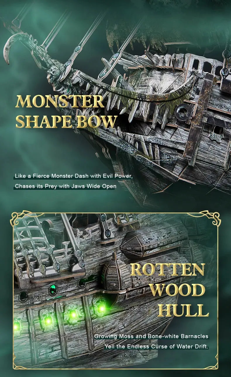 Green LED Flying Dutchman Pirate Ship Model to assemble