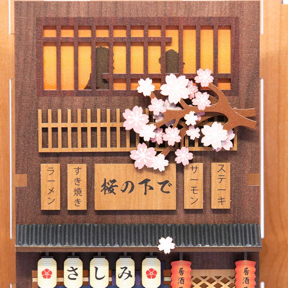 CUTEBEE DIY Book Nook Wooden Bookshelf Insert Miniature House Booknook Sakura Model Kits Collection Toy for Birthday Gifts Model to assemble
