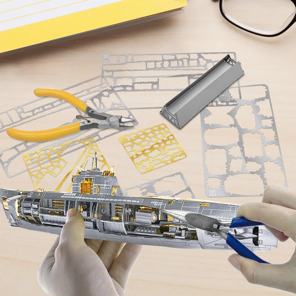 Piececool 3D Metal Puzzle Submarine Model Building Kits DIY Toy for Adult Jigsaw Brain Teaser for Teen Model to assemble