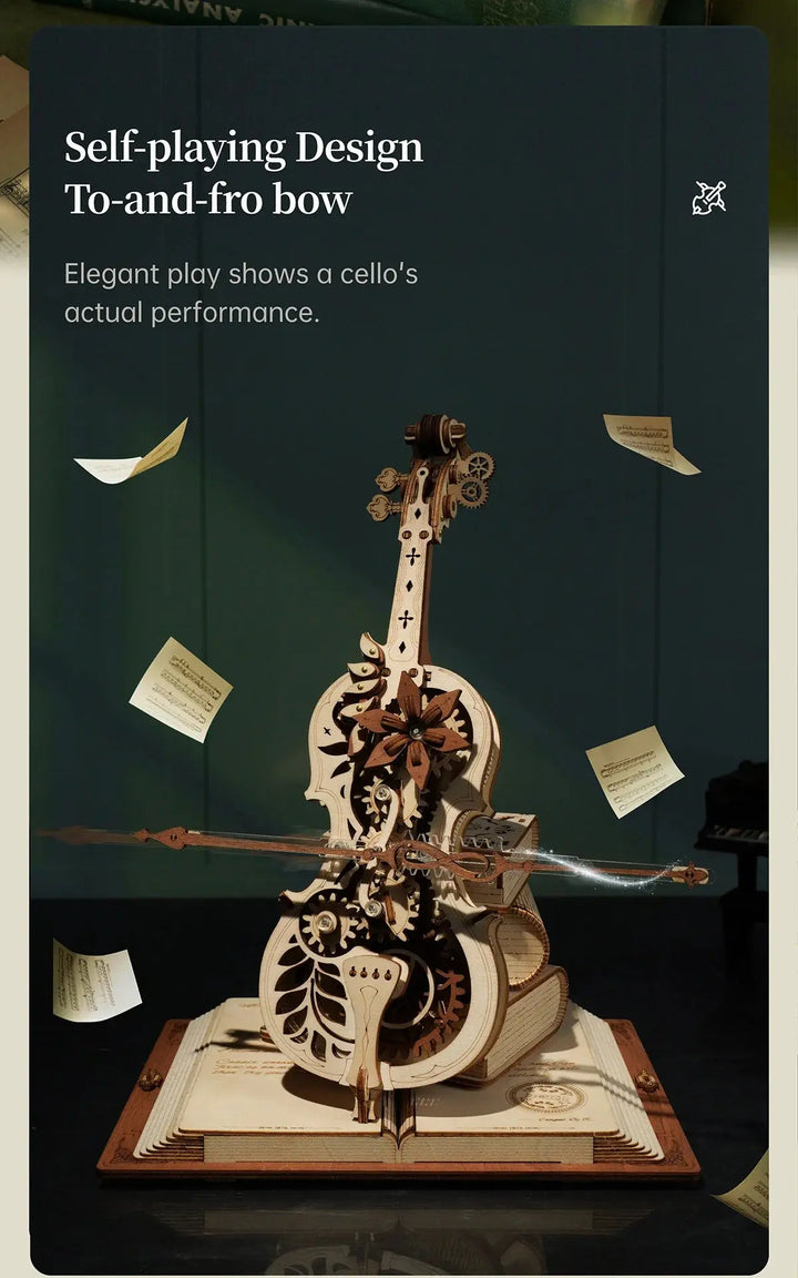 Cello Mechanical Music Box, Moveable Stem - Model to assemble