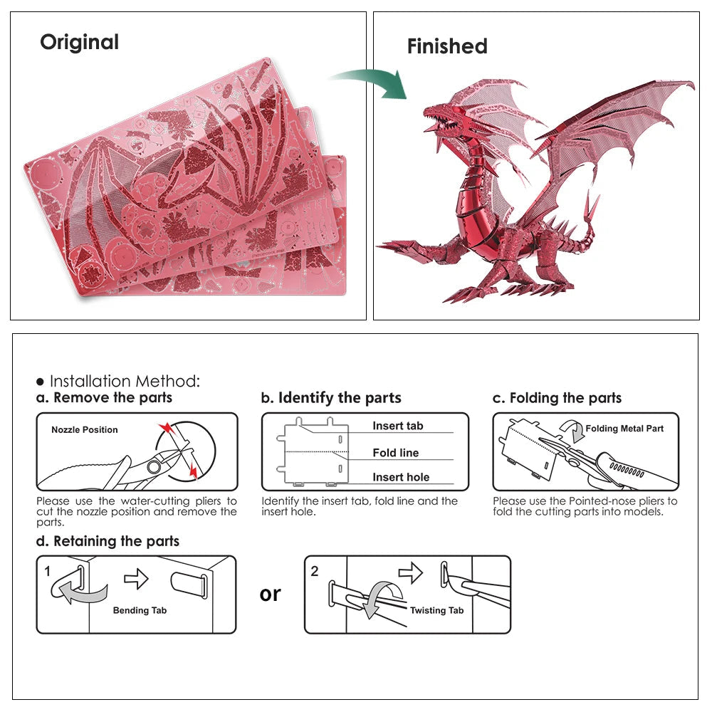 Piececool 3D Metal Puzzles Dragon Series DIY Model Building Kits Brain Teaser Jigsaw Set Great Birthday Christmas Gifts 5 colors Model to assemble