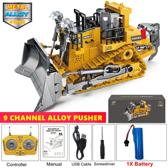 4WD Remote Control Excavator Toy Radio Controlled RC Dump Truck Vehicle Crawler Bulldozer Construction Car Gifts for Kids Boys Model to assemble