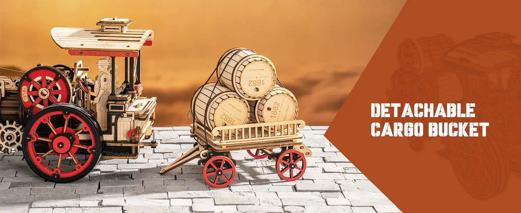 Wooden Mechanical Steam Locomotive 3D Puzzle Kit - Model to assemble