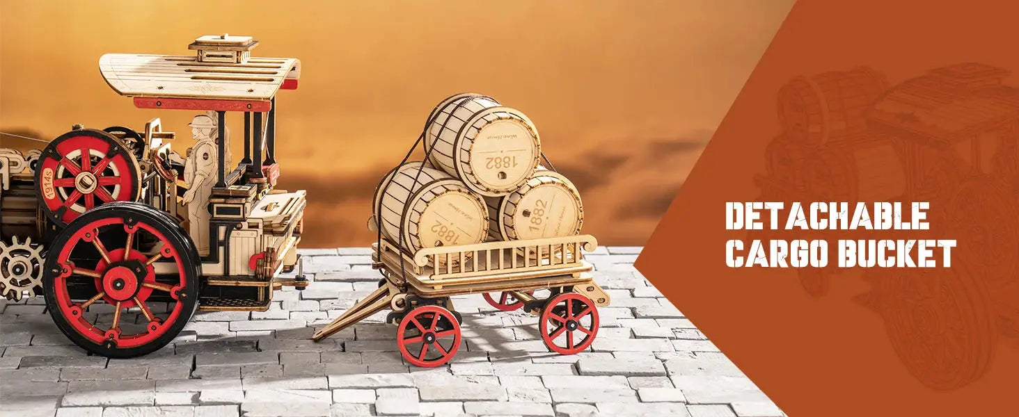 Wooden Mechanical Steam Locomotive 3D Puzzle Kit - Model to assemble