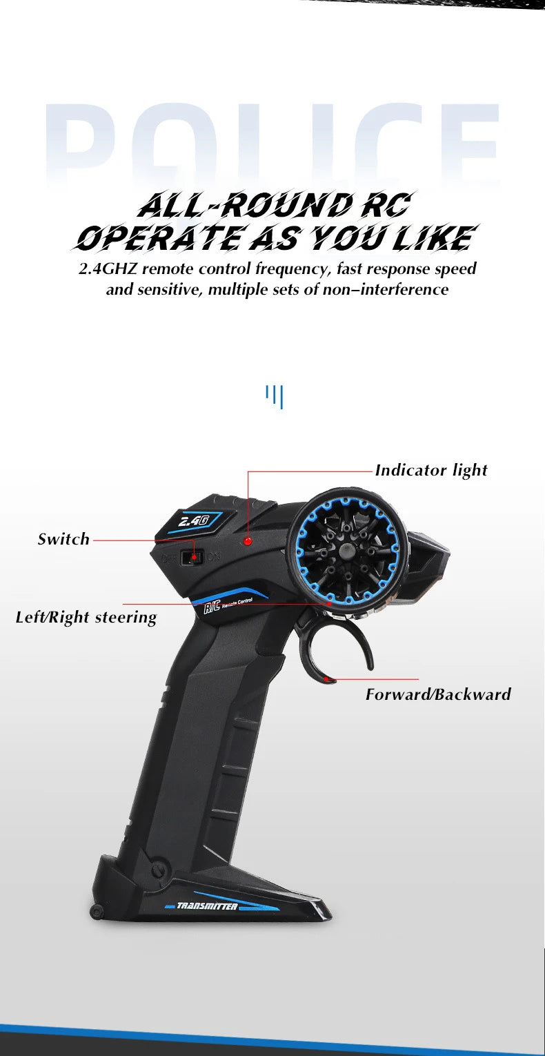 1/12 Big 2.4GHz Super Fast Police RC Car Remote Control Cars Toy with Lights Durable Chase Drift Vehicle toys for boys kid Child Model to assemble