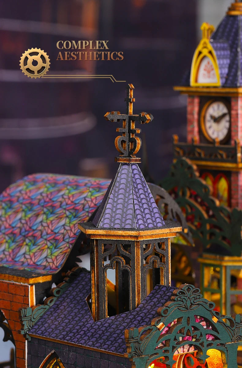 Rail-track Secluded City Figurines Miniatures Bookend Assembled Houses - Model to assemble