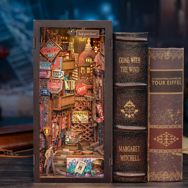 CUTEBEE DIY Dollhouse Miniature Model Book Nook Kit with Dust Cover Detective Home Decoration for Birthday Gift The Long Goodbye Model to assemble