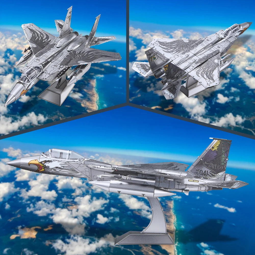 Piececool 3D Metal Model Kits F-15 Fighter 3D Puzzles for Adult DIY Assembly Plane Model Jigsaw Building Blocks Christmas Gifts Model to assemble