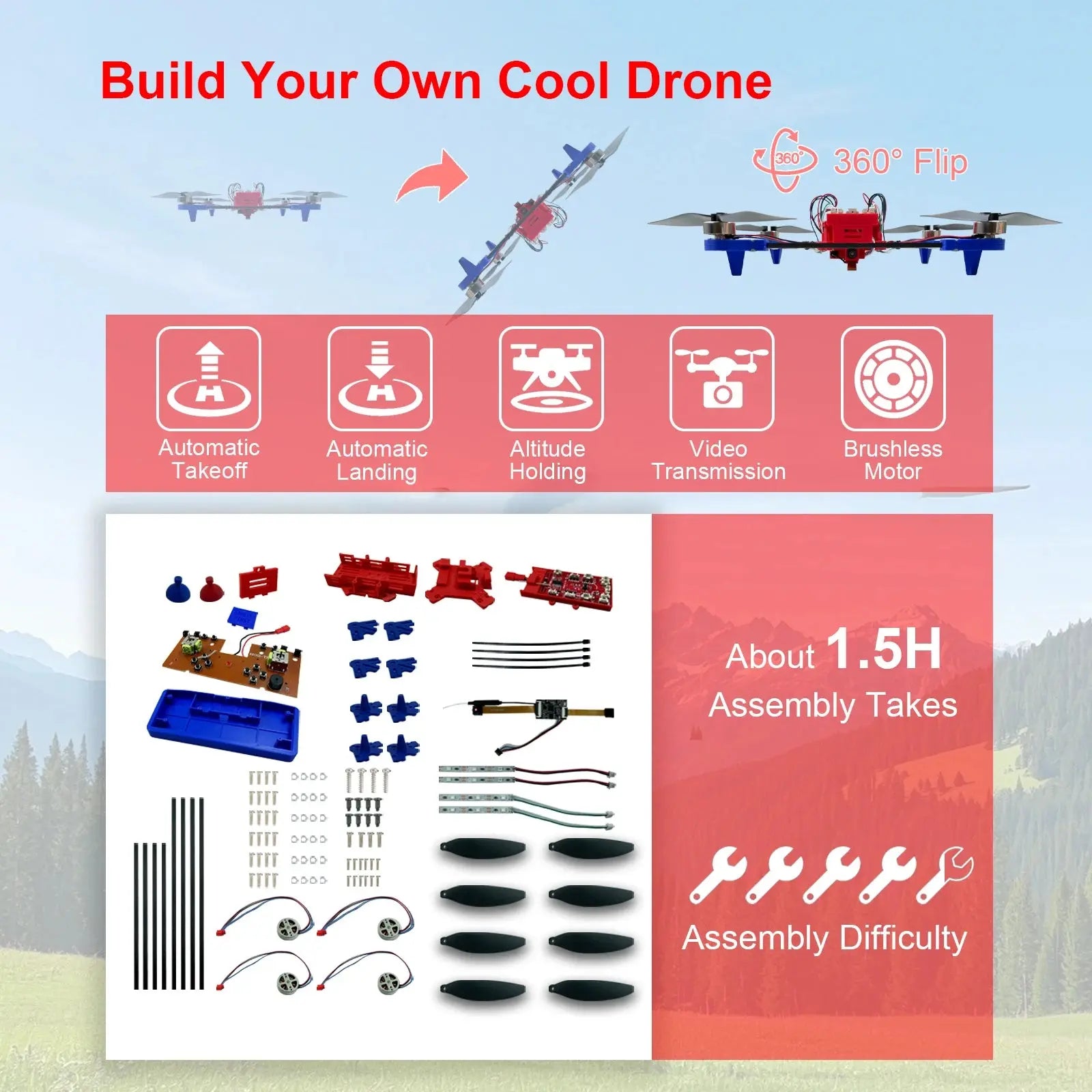 DIY Drone Quadcopter Kit – Brushless Motor & Optical Flow Hover | STEM RC Project for Beginners & Hobbyists - Model to assemble